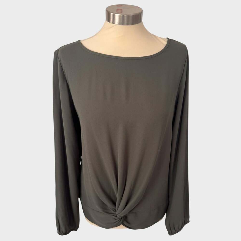 LOFT Small Twist Long Sleeve Top Olive Green 100% Polyester